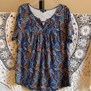 A.Jesdani  Paisley Blouse - Blue and Burnt Orange Size 1X